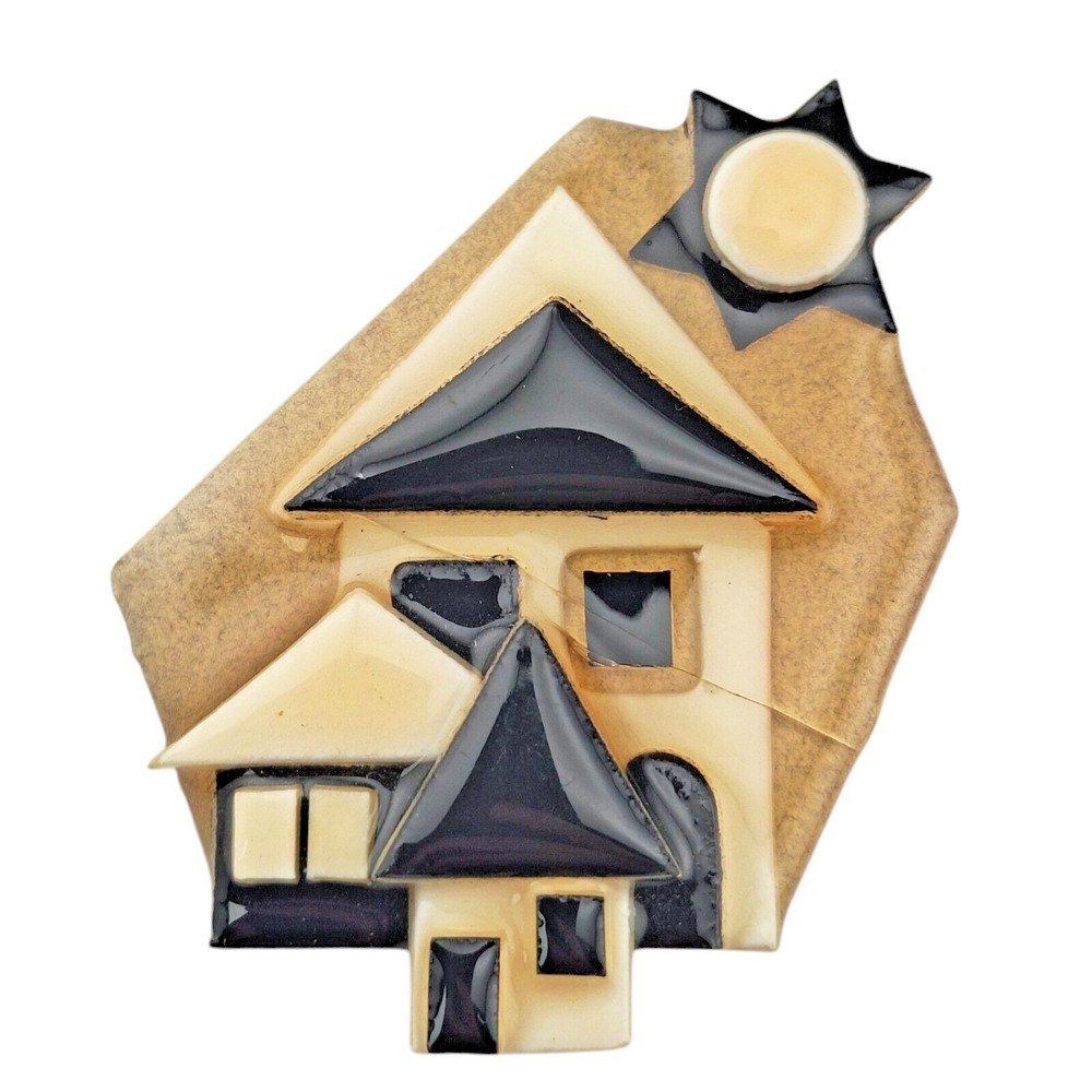 Vintage Designs By Lucinda House Pin Black White Modern Desert Home Brooch FLAW